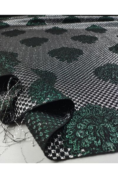 Kumaş Parça Lame Black with Green Floral Brocade (Width 140 cm X Length 300 cm)