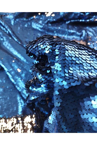 Kumaş Parça Double-Sided Sequin Sequin in Blue Lame Colors (Width 130 cm X Length 280 cm)