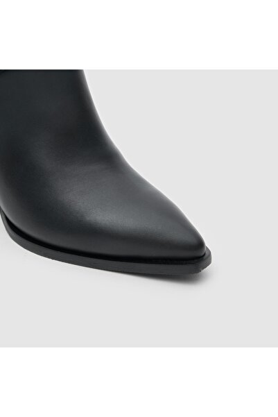 TOGO Siyah Hakiki Deri & Süet Detaylı Kadın Topuklu Bot [060089]