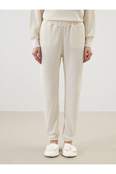 LC Waikiki Ecru Textured Women's Jogger Pajama Bottoms with Elastic Waistband