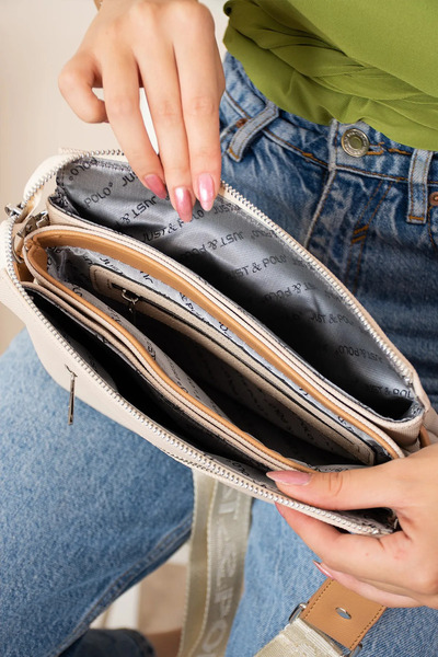 Just Polo Women's Cream Tan Adjustable Long Strap Shoulder Bag P346036Mh