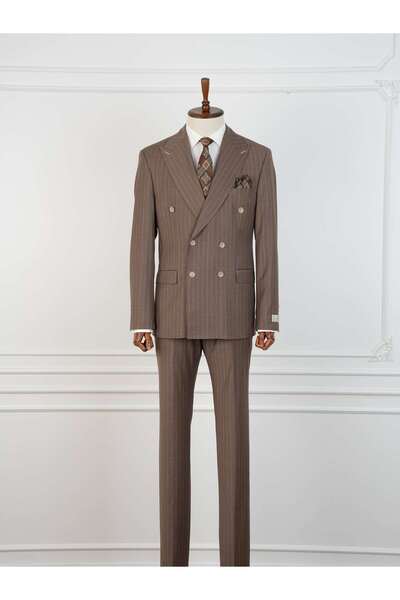 PAREZ Premium Yünlü Erkek Kruvaze Takım Elbise Slim Fit İtalyan Stil Ceket Pantolon -XPRZCOM2840