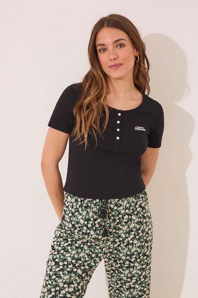 Women'secret Long black ribbed cotton pajamas