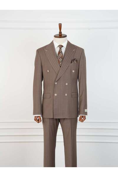 PAREZ Premium Yünlü Erkek Kruvaze Takım Elbise Slim Fit İtalyan Stil Ceket Pantolon -XPRZCOM2840
