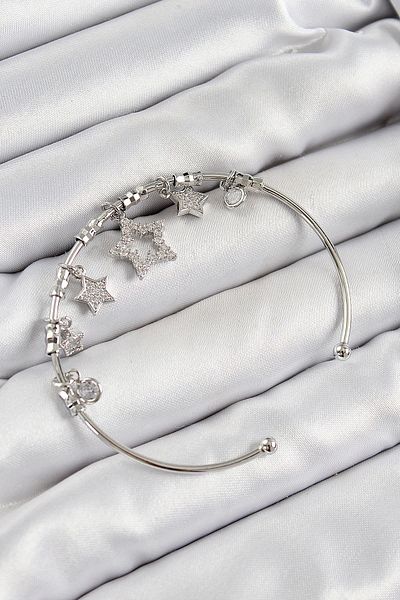Clariss Brass Zircon Stone Star Model Silver Color Charm Bracelet