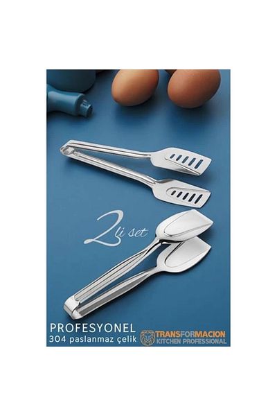 Ladesmedya Kitchen Tongs Set - Pasta Pastry Salad Multi-Purpose Tongs Set of 2 304 Stainless Steel