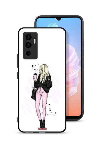 Tolwak غطاء حماية لهاتف Vivo V23e، رسم فتاة تحمل كوب قهوة