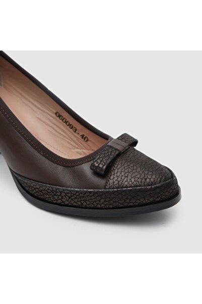 TOGO Kahverengi Hakiki Deri Kadın Kalın Topuklu Ayakkabı [060093]