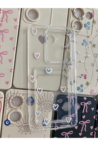 Newon Tecno Camon 20 Kalp Printed Transparent Card Holder Silicone Phone Case Cover (Ck6N Compatible)