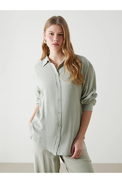 LC Waikiki Green Linen Blended Women's Shirt
