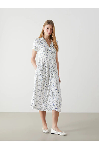 LC Waikiki White Floral Women's Shirt Dress