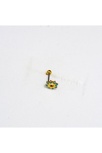 Piercing by Sever Blue Sun Flower Steel Piercing with Turquoise Stone… Gold/Gold Color (Tragus Helix Conch Flat)