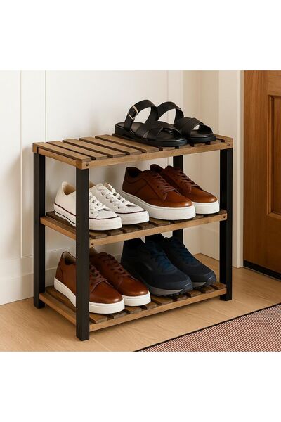 WOODENSA Ahşap Ayakkabılık 3 Katlı Ahşap Raf