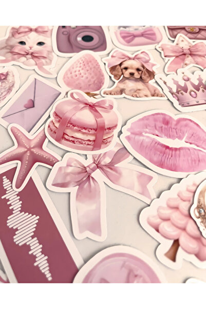 Studio D arte DIY KIT 45 Adet Coquette Pembe Sticker Set Bullet Journal Ajanda Günlük Laptop Telefon Çıkartma Etiket