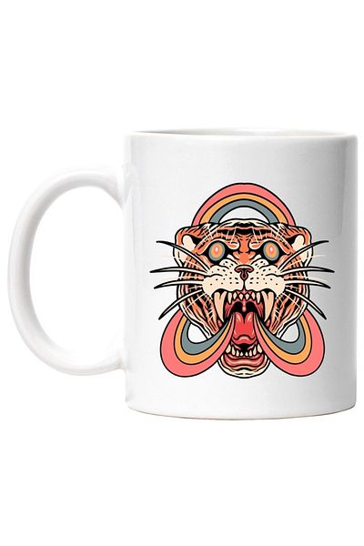 INOVATIX Personalized white mug, Tiger, Rainbow, Abstract, Fangs, Hippie, INOVATIX®. 330ml