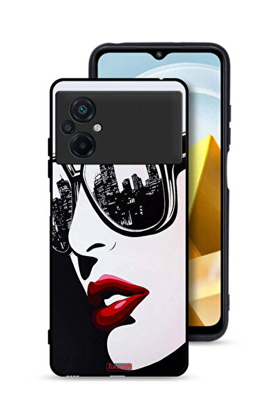 Tolwak Xiaomi Poco M5 4G Protective Case Cover Girl Face Abstract Art