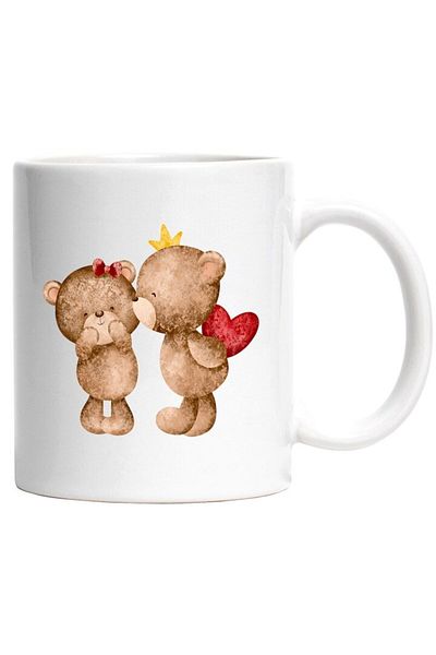 INOVATIX Personalized white mug, Teddy Bears, Crown, Bow, Heart, Love, Couple, INOVATIX®. 330ml