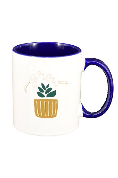 INOVATIX Cana alba personalizata, mesaj Grow, interior albastru inchis, D1428...