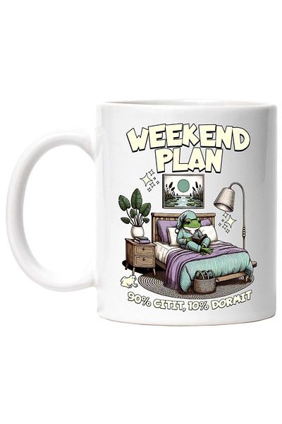 INOVATIX Personalized white mug, Frog loves reading, weekend plan 90% reading, INOVATIX®. 330ml