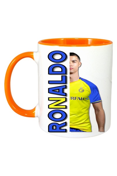 INOVATIX Cana Alba Personalizata, Ronaldo Nume, Maner Si Interior Portocaliu,...