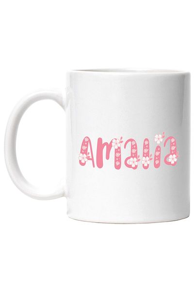 INOVATIX Personalized white mug, Name Amalia, Flowers, Colorful, Pink, Cute, INOVATIX®. 330ml