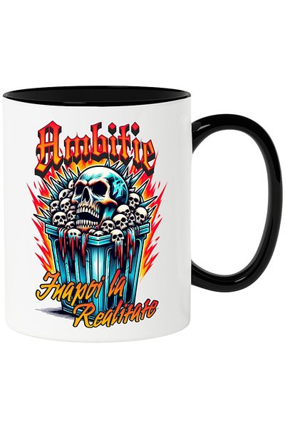 INOVATIX Personalized white mug, Ambition - Back to Reality, with Black Handle, INOVATIX®. 330ml