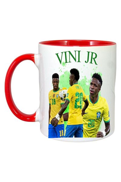 INOVATIX Personalized White Mug, Nini Jr Brasil, Red Handle and Interior, ®. 330ml