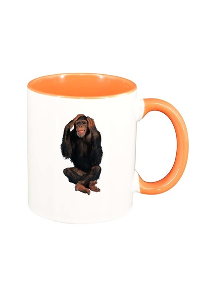 INOVATIX Персонализирана бяла чаша, Маймунка, оранжева вътрешност, D203, INOV...