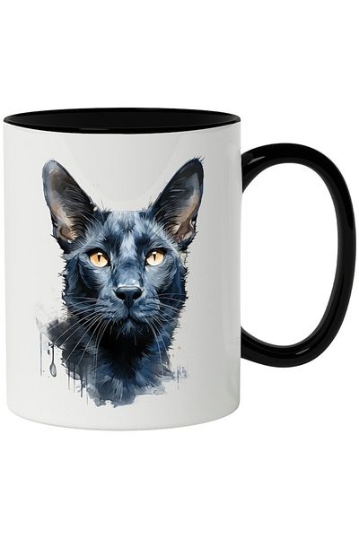 INOVATIX Personalized white mug, Black, Eyes, Ears, Pet, with Black Handle, INOVATIX®. 330ml