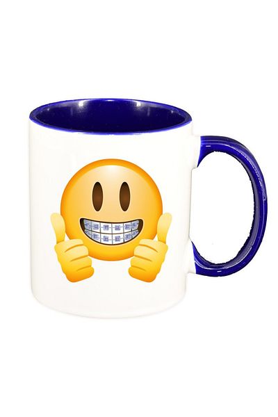 INOVATIX Cana alba personalizata, Emoji Like, interior albastru inchis, D25, INOVATIX®. 330ml