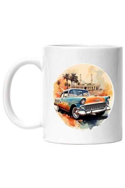 INOVATIX Personalized white mug, Car, Retro, Vintage, Palm Trees, Circle, Building, INOVATIX®. 330ml