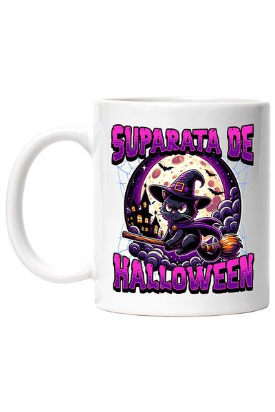 INOVATIX Personalized white mug, Broom With Angry Witch Hat For Halloween, INOVATIX®. 330ml