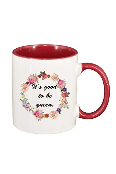 INOVATIX Cana albă personalizată, Flori, It`s good to be a queen, roz interio...