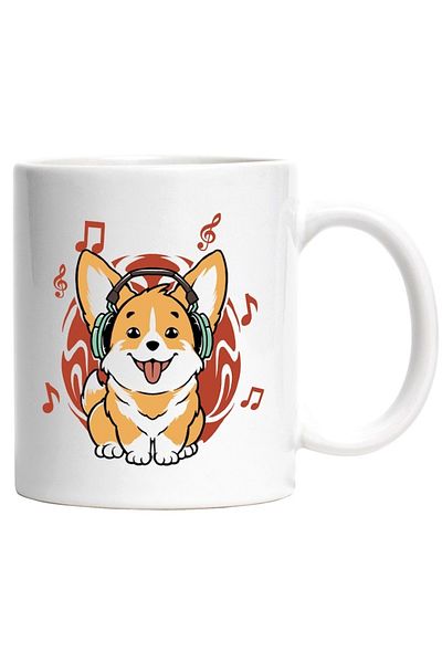 INOVATIX Personalized white mug, Corgi, Dog, Music, Headphones, INOVATIX®. 330ml