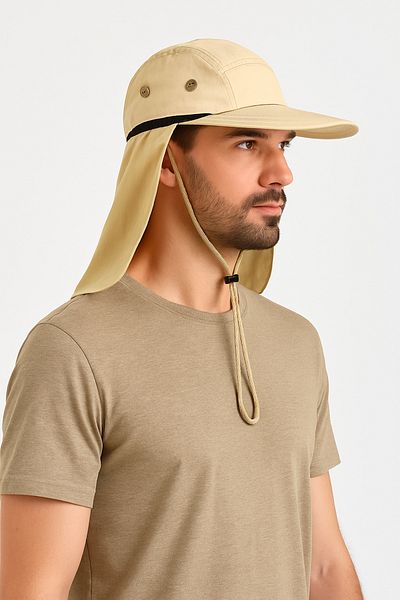 CosmoOutlet Men's Beige Neck Protector Uv Sun Protection Breathable Outdoor Fisherman Hat