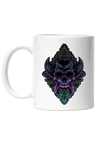 INOVATIX Cana alba personalizata, Craniu, Romb, Demon, Coarne, INOVATIX®. 330ml