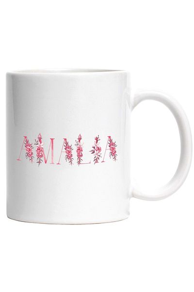 INOVATIX Personalized white mug, Name Amalia, Floral, Colorful, Creative, Beautiful, Unique, INOVATIX®. 330ml