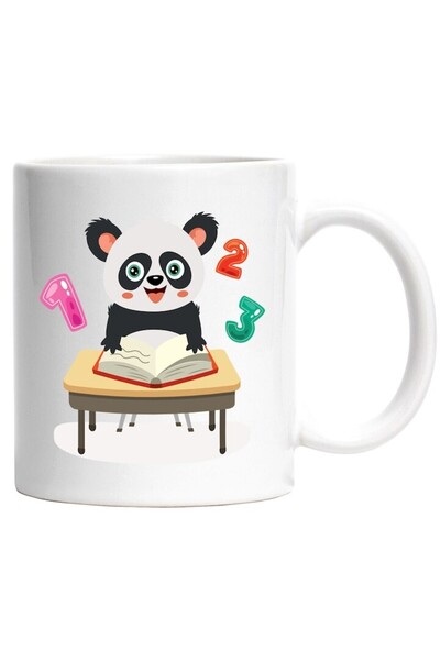 INOVATIX Cana alba personalizata, Urs Panda, Cifre, Scoala, Banca, Scaun, Carte, Educatie, INOVATIX®. 330ml