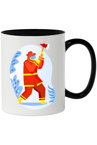 INOVATIX Personalized white mug, Axe, Firefighter, Helmet, with Black Handle, INOVATIX®. 330ml
