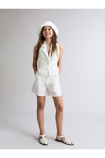 LC Waikiki 100% Cotton White Pleated Soly Special Design Girl's Shorts