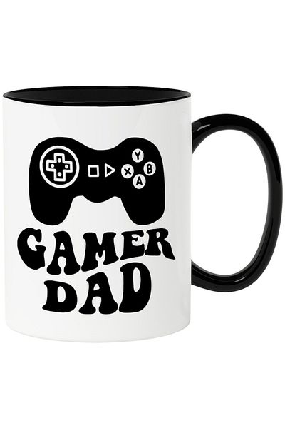 INOVATIX Personalized white mug, Gamer Dad, Family, Man, Console, with Black Handle, INOVATIX®. 330ml