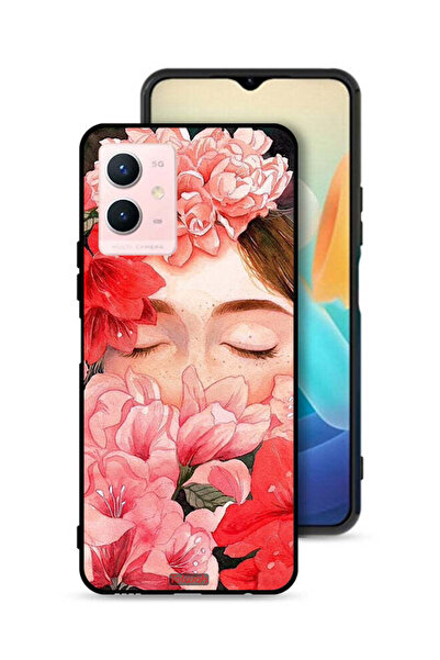 Tolwak غطاء حماية لهاتف Vivo Y33s 5G برسومات زهور ووجه فتاة مخفي