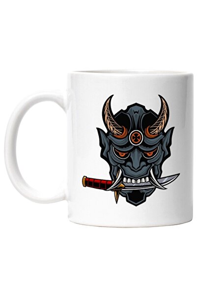 INOVATIX Персонализирана бяла чаша, Маска, Они, Демон, Кинжал, INOVATIX®. 330 мл