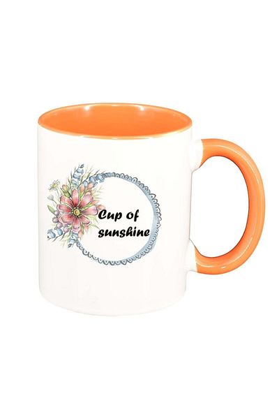INOVATIX Personalized white mug, Flowers, Cup of sunshine, orange interior, D1037, INOVATIX®. 330ml