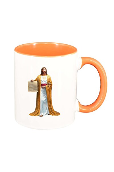 INOVATIX Персонализирана бяла чаша, Христос, оранжева вътрешност, D1093, INOV...