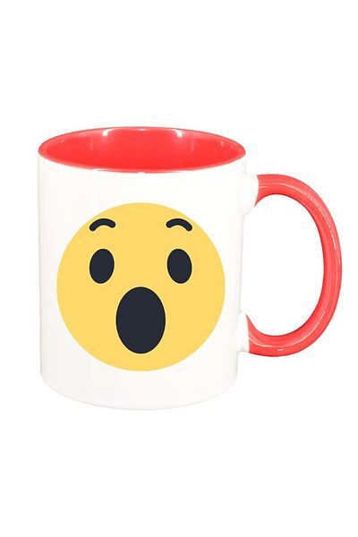 INOVATIX Personalized white mug, Emoji WOW, red interior, D28, INOVATIX®. 330ml