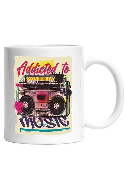 INOVATIX Cana alba personalizata, Mesaj In Engleza Addicted To Music, Radio, Retro, Poster, INOVATIX®. 330ml