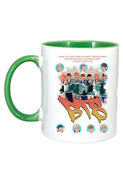 INOVATIX Cana Alba Personalizata, Formatia/trupa Bts 2, Maner Si Interior Verde, ®. 330ml