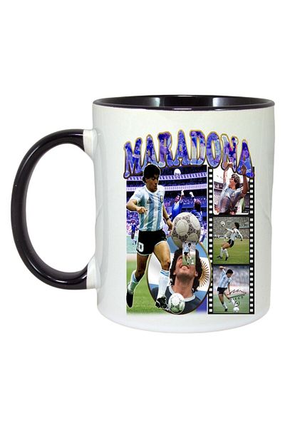 INOVATIX Personalized White Mug, Maradona Diego Collage, Black Handle and Interior, ®. 330ml
