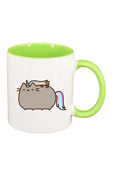 INOVATIX Cana alba personalizata, Emoji Cat, interior verde deschis, D1017, I...